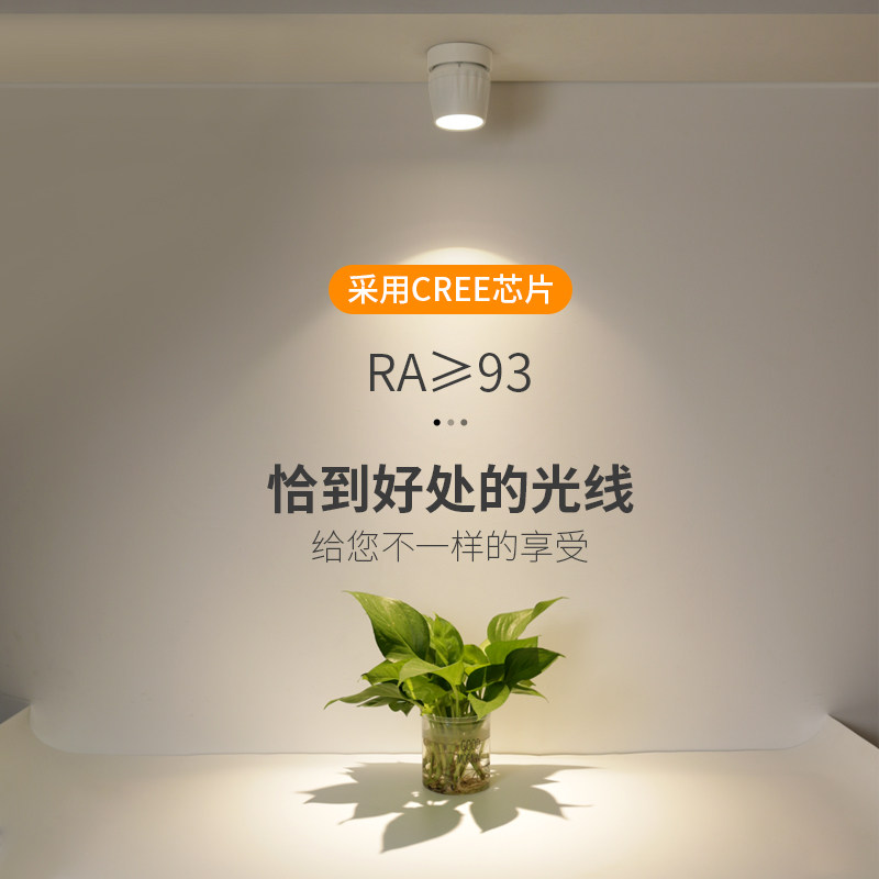 明装射灯可调角度led圆形小筒灯家用防眩洗墙灯吸顶式客厅无主灯
