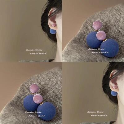 植绒泡泡！简约撞色大小圆球耳环