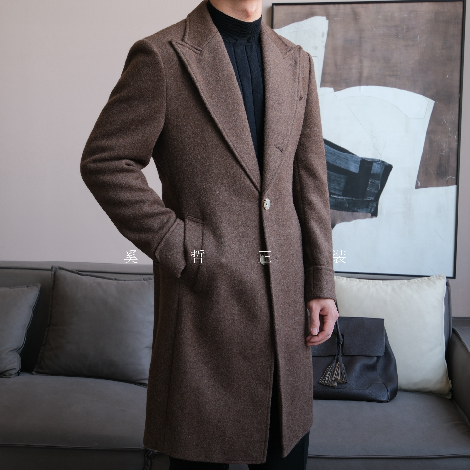 秋冬厚款商务绅士中长款单排扣羊毛大衣外套男士TC206