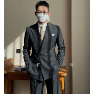 新款高定版型气质老钱绅士风六扣一双排扣西服套装