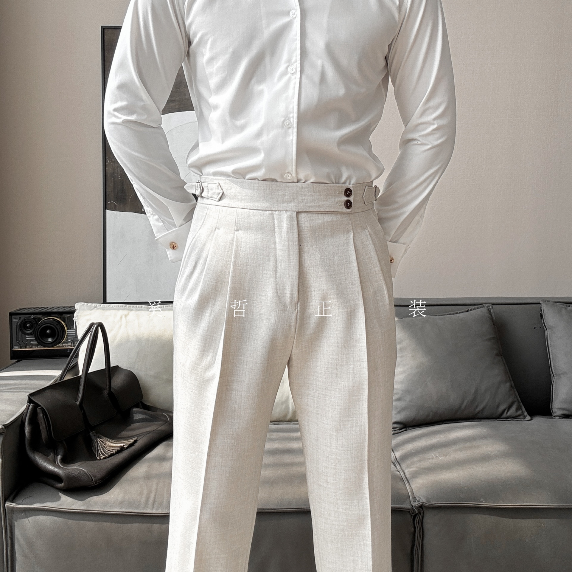 春夏季双褶西裤男直筒高腰那不勒斯休闲商务透气男士长裤931