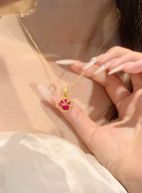 新款红色闪钻猫爪金色项链小众轻奢设计感时尚锁骨链简约精致颈饰