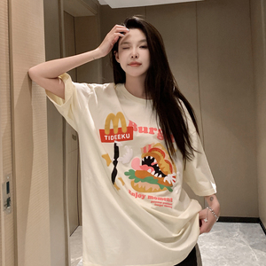美式复古口水汉堡印花短袖T恤男女设计感T恤T6833 /P48 69图片