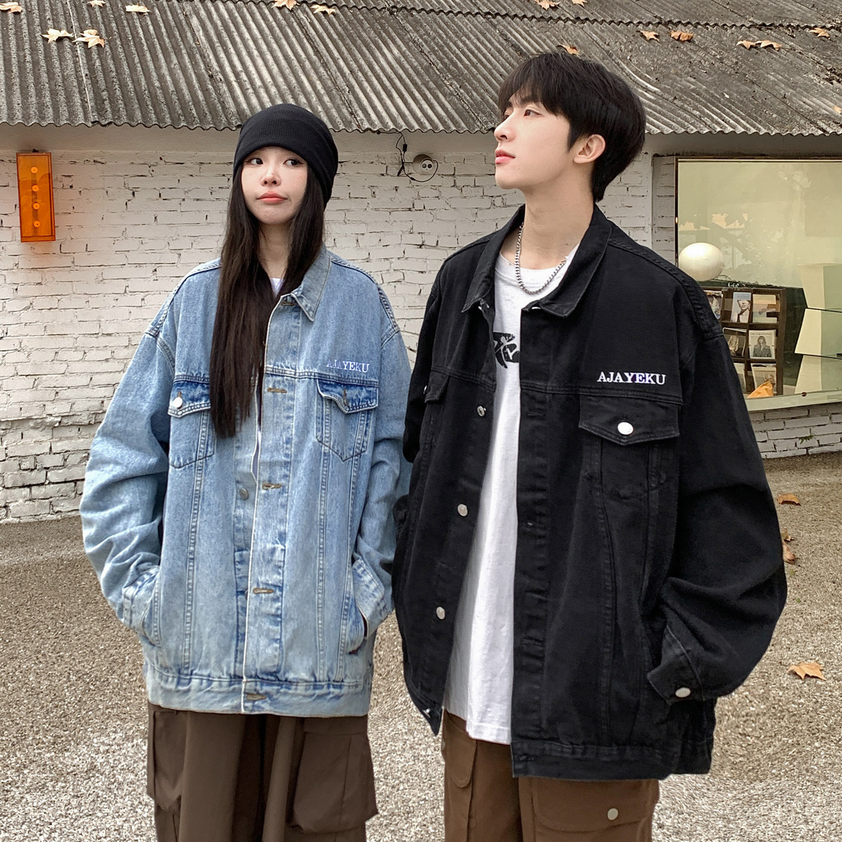 24款潮流牌翻领字母刺绣休闲水洗工装情侣牛仔夹克N603/P120,男装夹克,星座202
