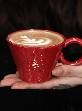 Endless stars小红杯手绘圣诞树浆果红手捏陶瓷咖啡杯马克杯礼盒