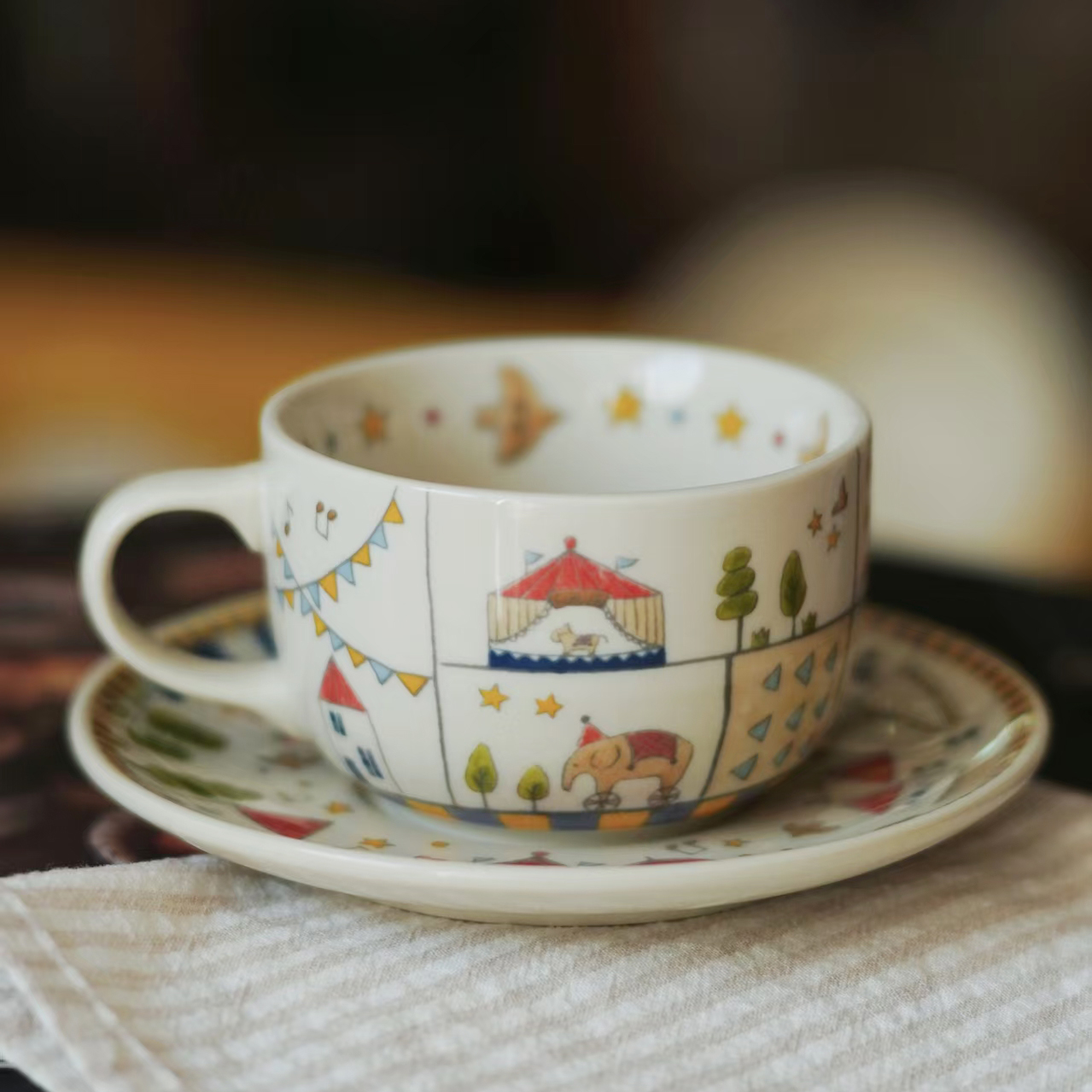 Endless stars马戏团手绘釉下彩陶瓷咖啡杯碟套装复古拉花杯送礼