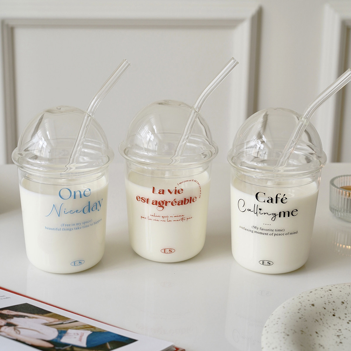 法式字母insbobo杯玻璃吸管杯