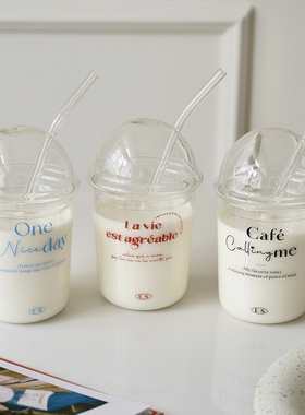 Endless stars 法式字母ins风玻璃吸管杯bobo杯带盖耐热咖啡杯