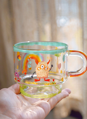 Endless stars卡通玻璃杯耐热家用可爱ins早餐杯小怪兽牛奶杯水杯