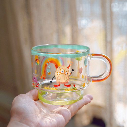 卡通可爱玻璃杯耐热牛奶杯早餐杯