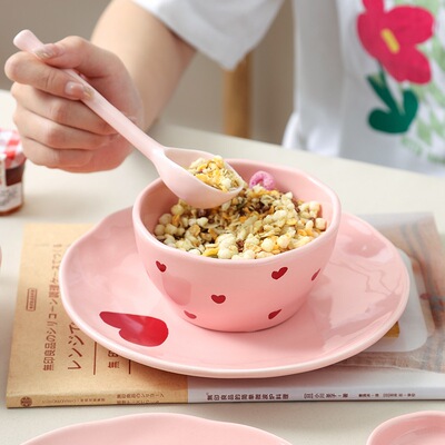 蜜桃粉爱心餐具陶瓷盘碗少女心