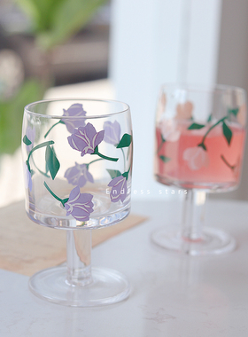 Endless夏日中古酒杯鸢尾花语ins风气泡酒杯少女心玻璃水杯高脚杯