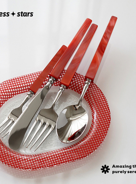 Endless Stars圣诞红色西餐餐具套餐不锈钢刀叉勺牛排刀甜品叉子