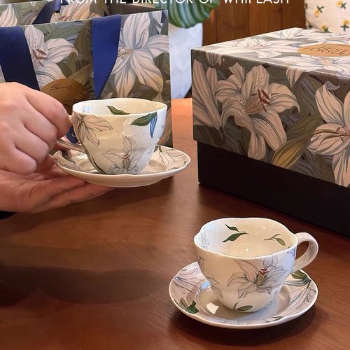 ENDLESS STARS高颜值轻奢咖啡杯碟礼盒套装百合花结婚礼物花茶杯