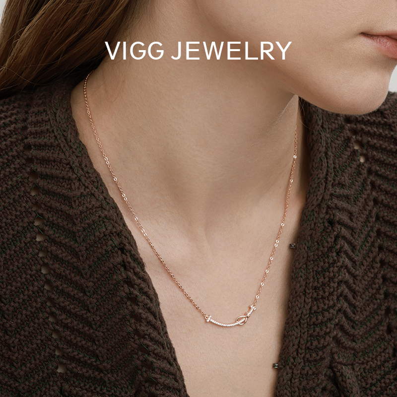VIGG纯银笑脸微笑项链女潮锁骨链网红简约女士吊坠生日礼物送女友