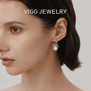 潮高级感蝴蝶结轻奢耳饰品 VIGG半蝶耳环女纯银珍珠耳钉2023年新款