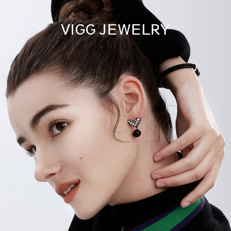 VIGG棋盘格爱心耳钉高级感女