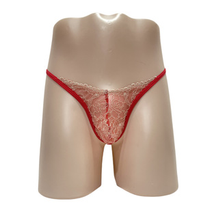 男士性感内裤U凸囊袋透明蕾丝网纱花纹透视男式丁字裤低腰镂空t裤