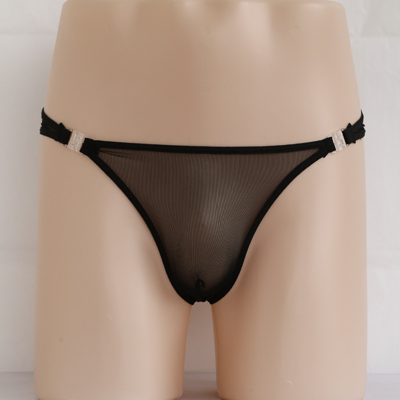 女性化设计男士内裤性感弹力网纱透明卡扣可拆卸丁字裤大码三角裤