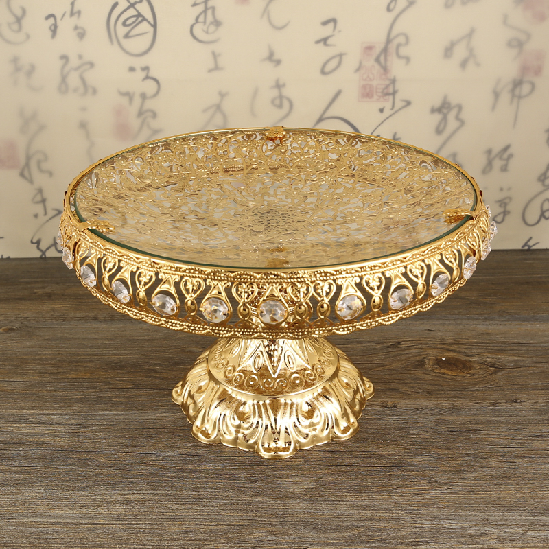 欧式复古金色圆形果盘客厅茶几水果盘零食盘糖果干果盘收纳盘摆件