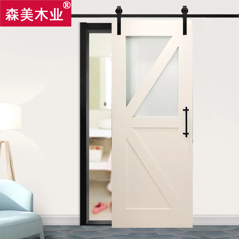 实木门简约谷仓门吊轨门卧室门卫生间门复古中式木门滑轨门吊趟门