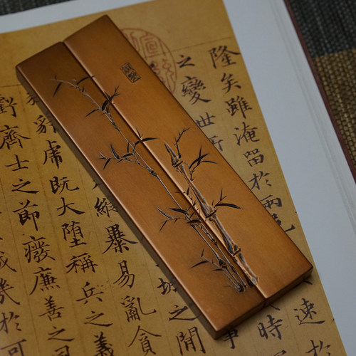 铜契镇纸紫铜刻竹名家画做工精细