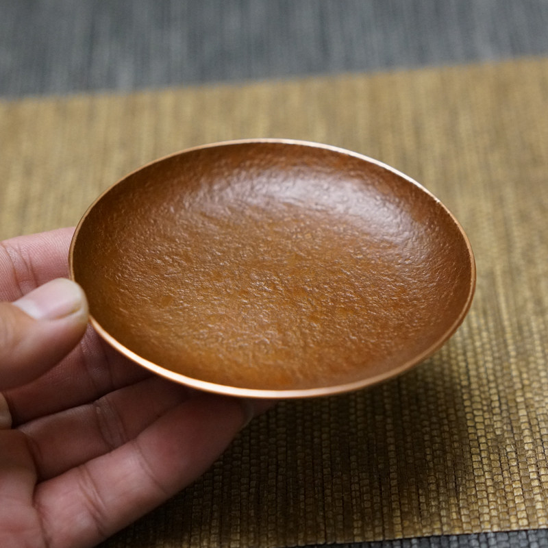 铜契石纹麻纹茶托紫铜杯托手工制作茶道茶席茶会茶空间纯铜杯垫