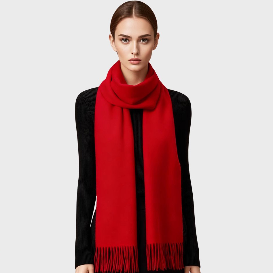 高档鄂尔多斯市100%纯山羊绒围巾男女中国红色保暖围脖披肩礼盒装