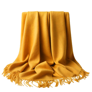 公司庆典logo定制100%纯羊绒围巾女亮黄色高级感披肩冬季保暖围脖