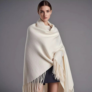 鄂尔精绒100%纯羊绒围巾女士2025冬加厚保暖围脖白色高级感大披肩