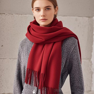 高级感100%纯山羊绒围巾女酒红色保暖围脖男女披肩大型活动可定制