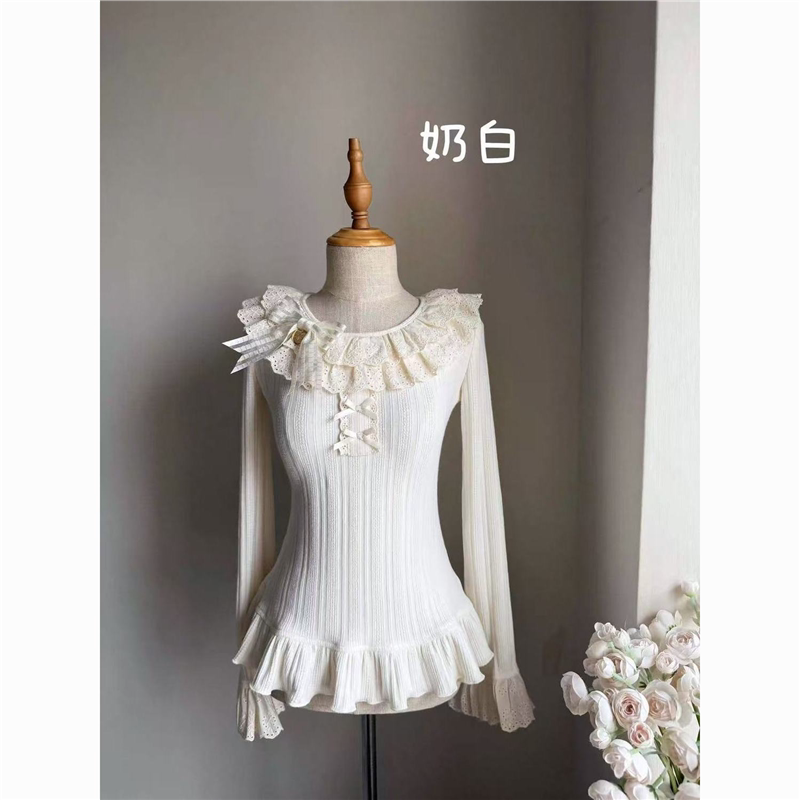 少女奶芙洛丽塔甜系可爱弹力荷叶边上衣lolita秋冬内搭