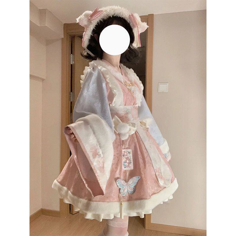 粉色龙年中华新年甜美洛丽塔少女op连衣裙国风秋冬公主裙子长袖