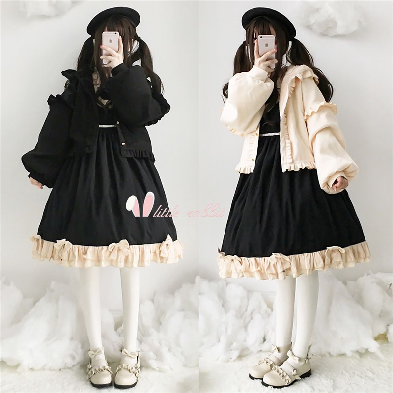厂货lolita加绒外套女韩版宽松学生加厚保暖秋冬洛丽塔毛呢斗篷萌