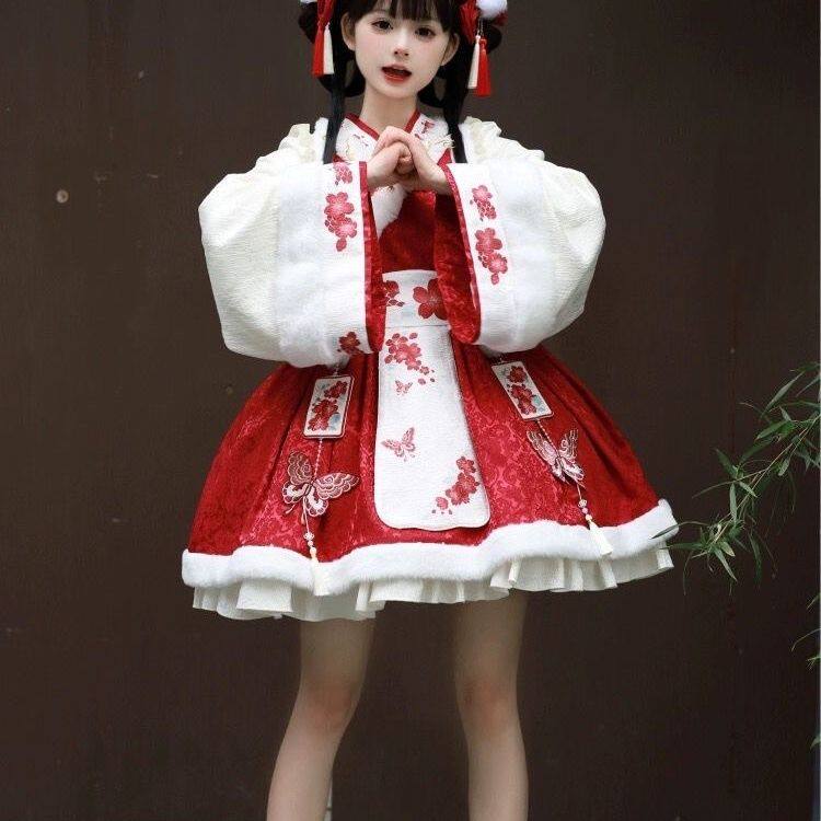 龙年新年衣服粉色中华风lolita洛丽塔少女op蓬蓬公主裙国风秋冬款