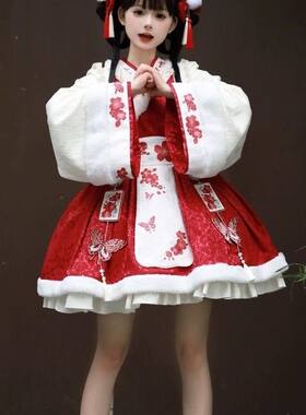 龙年新年衣服粉色中华风lolita洛丽塔少女op蓬蓬公主裙国风秋冬款