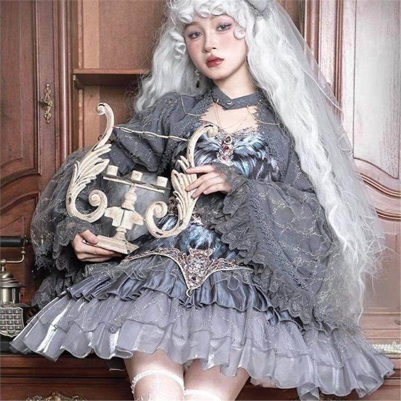 全款洛丽塔天鹅舞曲·灰羽Lolita连衣裙多层蛋糕裙万圣节日常