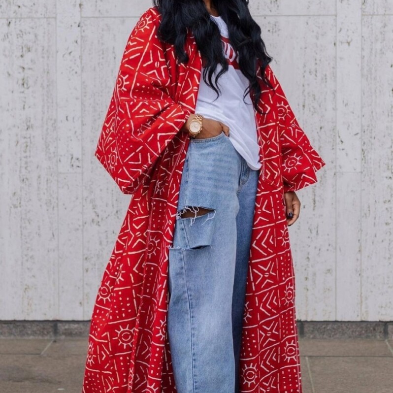 印花外百搭长款开衫宽松外套Ladies Print Cardigan Loose Jacket
