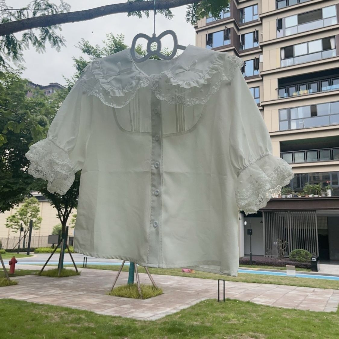 洛丽塔jsk内搭甜美清新lolita短袖娃娃领上衣夏日百搭蕾丝衬衣图片