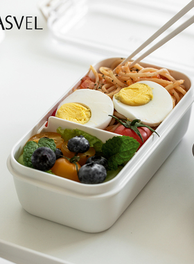 日本asvel饭盒上班族可微波炉加热带餐盒双层分隔便携水果便当盒