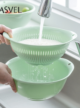日本进口asvel洗菜盆沥水篮家用厨房双层大容量塑料洗水果淘米篮
