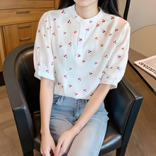 短袖衬衫女夏季轻奢高级感衬衣宽松法式碎花小清新半袖棉麻上衣