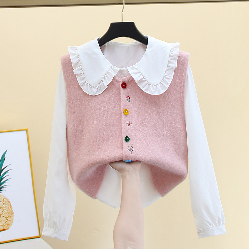 毛衣背心女春秋新款洋气衬衫叠穿马甲两件套针织开衫短款无袖坎肩,女装/女士精品,马夹,淘宝优惠券,粉丝福利购,淘宝优惠卷