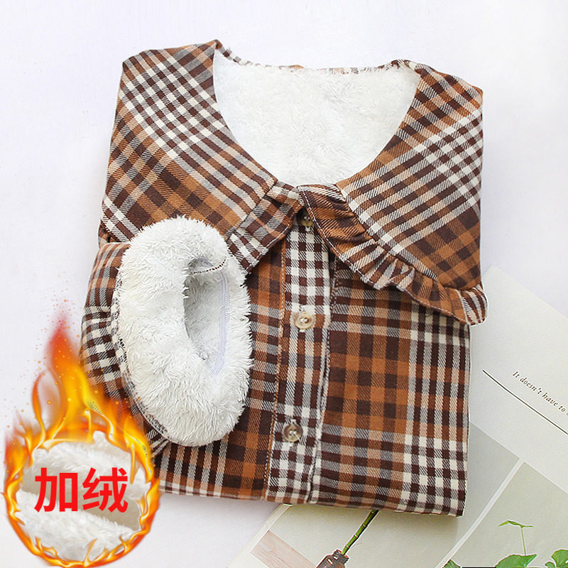 加绒格子衬衫女冬季新款韩版学生宽松长袖内搭加厚保暖娃娃领上衣,女装/女士精品,衬衫,淘宝优惠券,粉丝福利购,淘宝优惠卷
