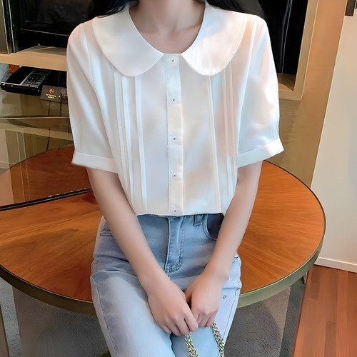 娃娃领短袖衬衫女法式小众上衣