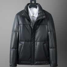 冬季新款海宁真皮羽绒服男白鹅绒时尚皮衣中年绵羊皮外套商务夹克