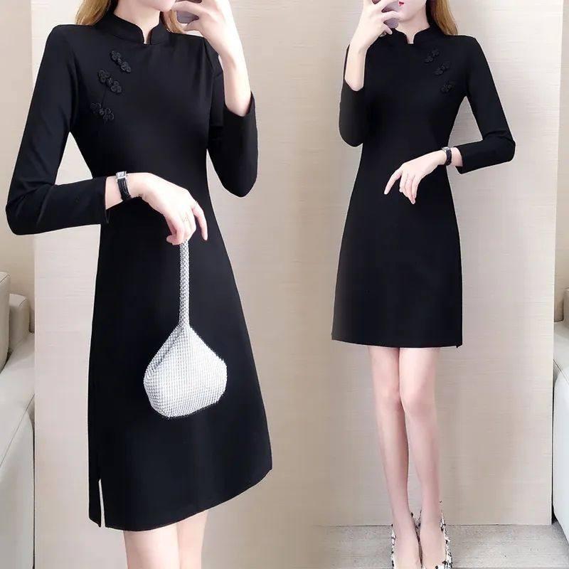 春秋冬季大码300斤女装复古小黑裙子胖mm遮肚显瘦改良旗袍连衣裙,女装/女士精品,连衣裙,淘宝优惠券,粉丝福利购,淘宝优惠卷