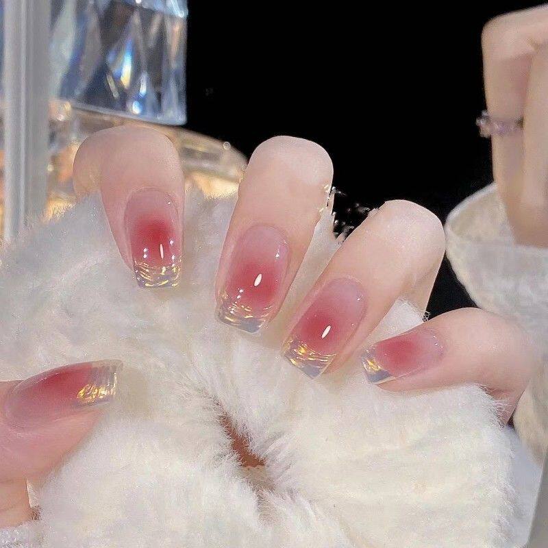 手工定制穿戴甲美甲成品假指甲显白款新娘孕妇腮红法式魔镜粉浅色