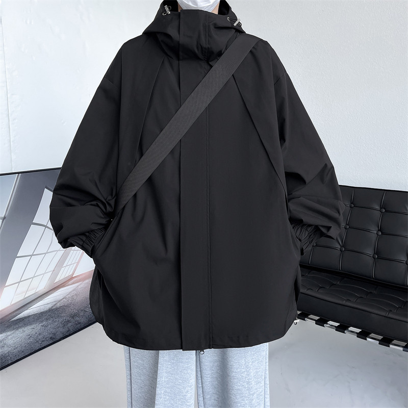 黑色机能风连帽外套男款春秋季户外登山潮牌痞帅大码休闲工装夹克
