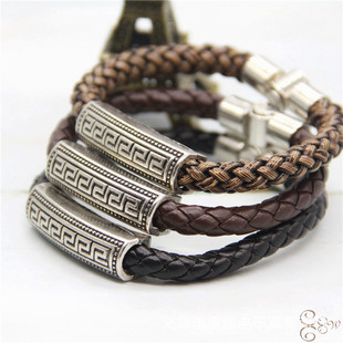 欧美饰品磁铁扣手链情侣手环跨境配饰wish皮绳回形皮革